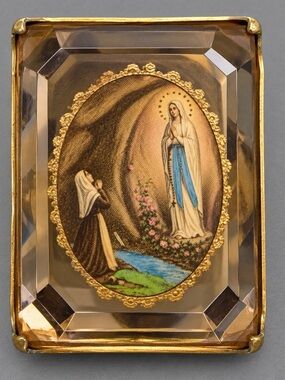 Antique Hinterglasmalerei Religious brooch #cz307